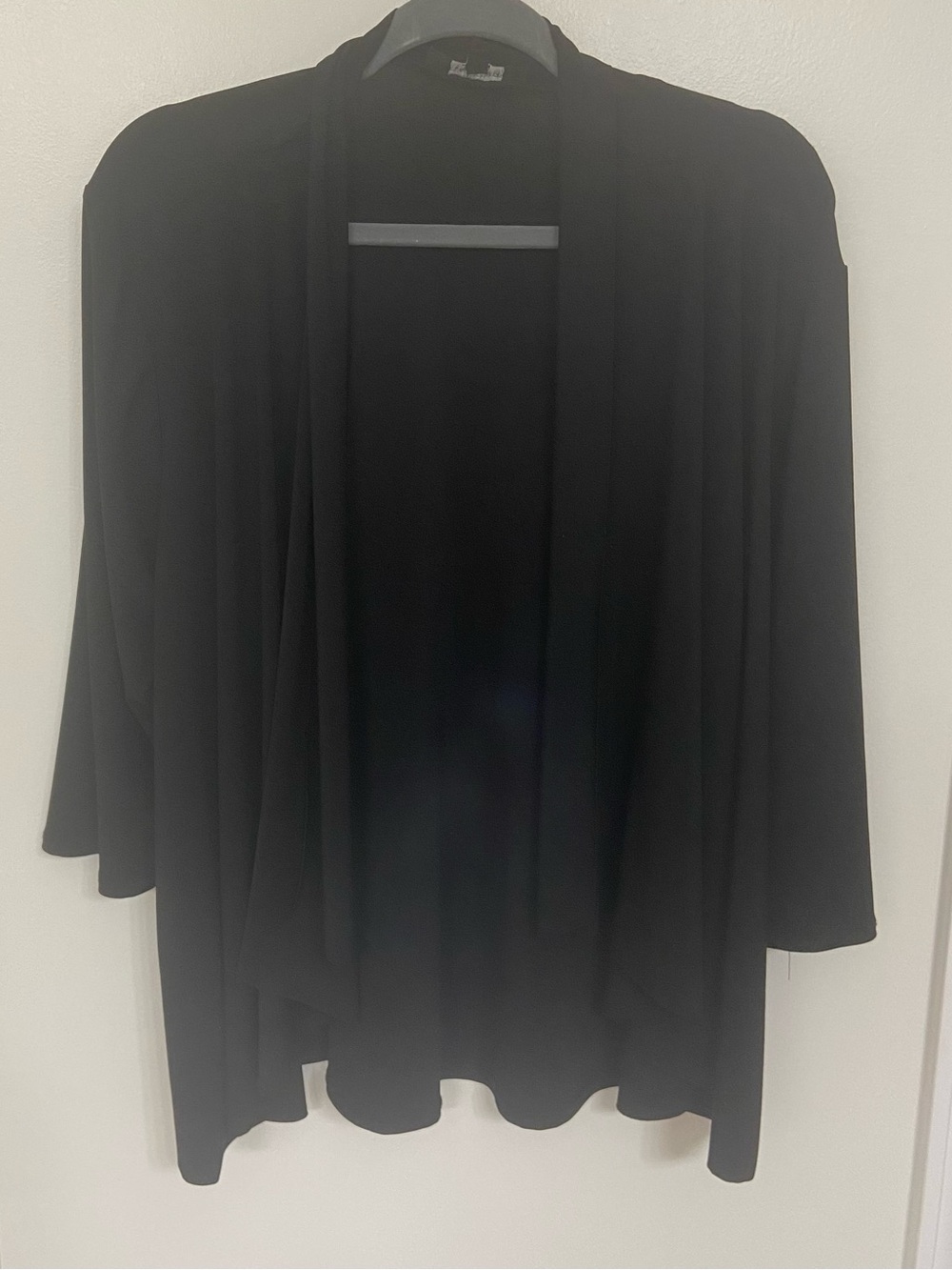 R&M Richards Black Open Front Cardigan XL Made in USA 3/4 Sleeve Stretch Jacket